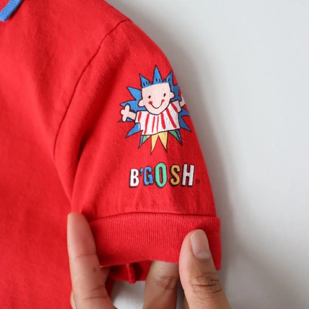Vintage OshKosh B'Gosh Dinosaur Baseball Short Sleeve Red Polo Shirt 18M
